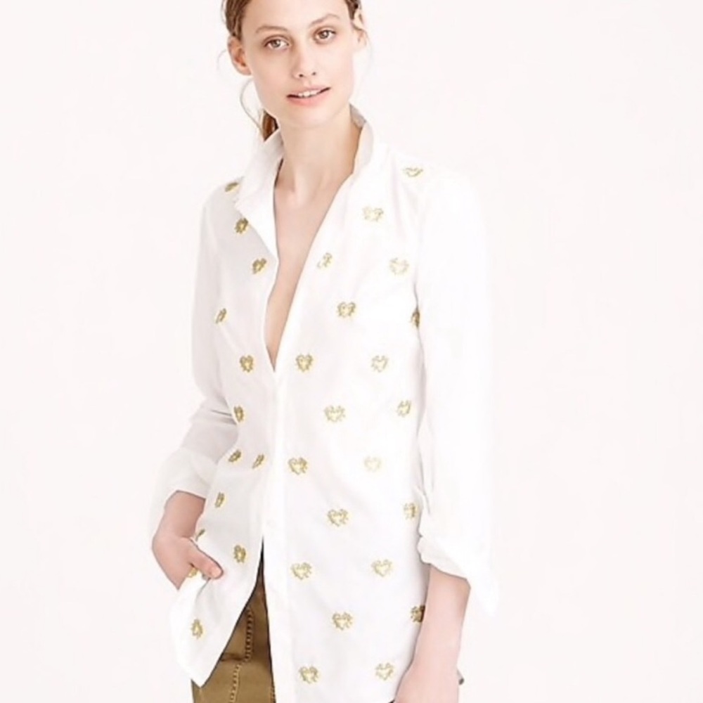 J. Crew White and Gold Women's Top